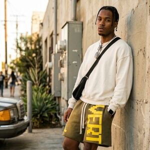 Vvertabrae D-2 Faded Sweat Shorts Size Medium  in Sunfade Olive Puff Print